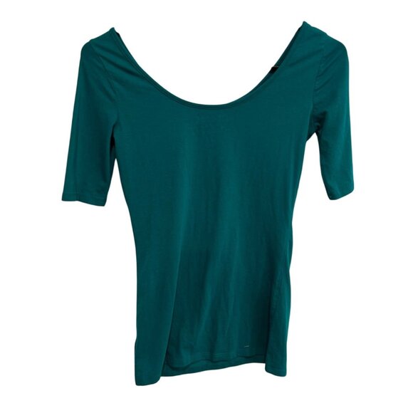 Decree Teal Scoop Neck Half Sleeve Womens Top Sz Small - Picture 2 of 9